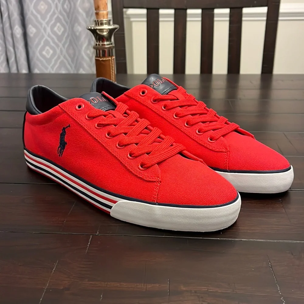 Polo Ralph Lauren Harvey SK VLC Shoes Sneakers Boat Deck Canvas red Mens Sizes